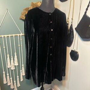 90s Silk Blend Velvet Shirt XL Dark Academia Witchy Button Up Shoulder Pads